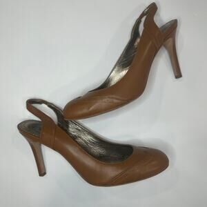 Brooks Brothers Tan Leather Sling Back Round Toe high heels Women’s 9.5